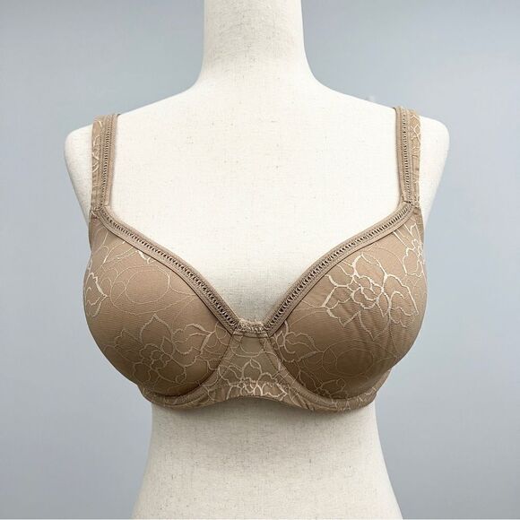 Soma Intimates Tan Floral Lace Overlay Bra 34DD Gorgeous Trim Feminine - Picture 1 of 5
